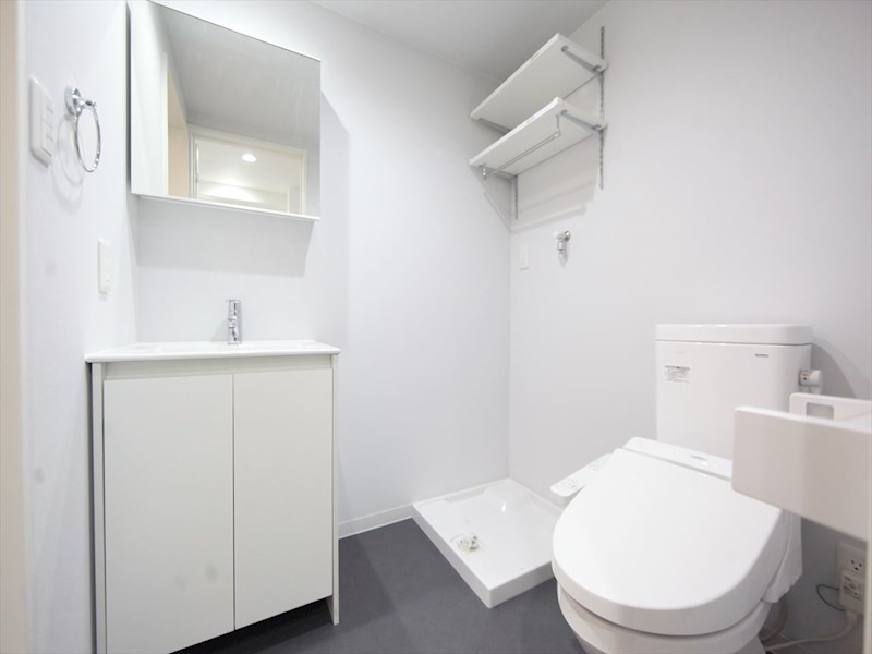 洗面設備　脱衣所　独立洗面台（シャンプードレッサー付）収納スペース有