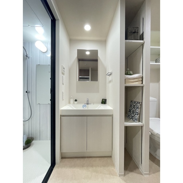 洗面設備　家具・小物はディスプレイです。