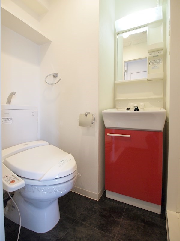 洗面設備　脱衣所広め。トイレ独立タイプの間取り。