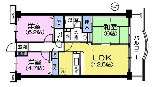 都営大江戸線 光が丘駅 徒歩9分 3階建 築33年の間取り写真