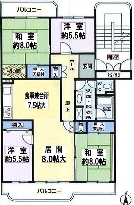 三郷早稲田団地　4-2号棟２号棟の間取り