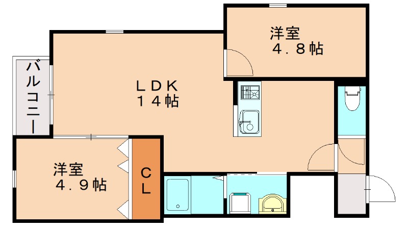 福岡市博多区西春町のアパートの間取り