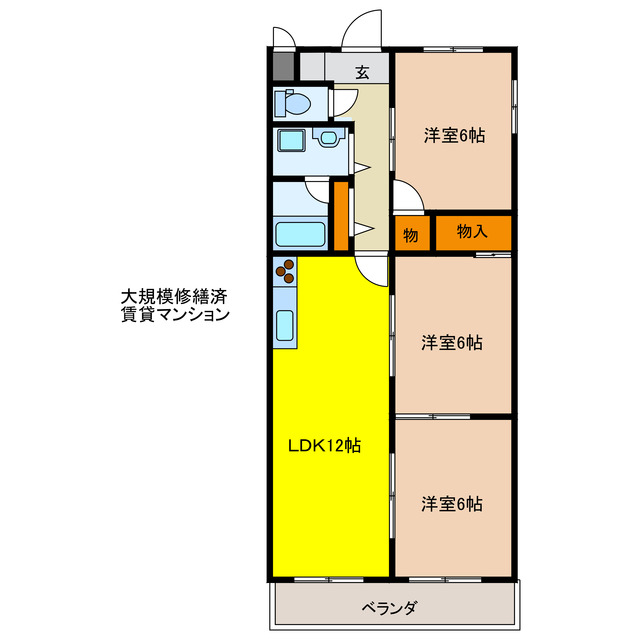 岐阜市茜部菱野のマンションの間取り