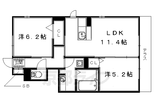 城陽市枇杷庄のアパートの間取り