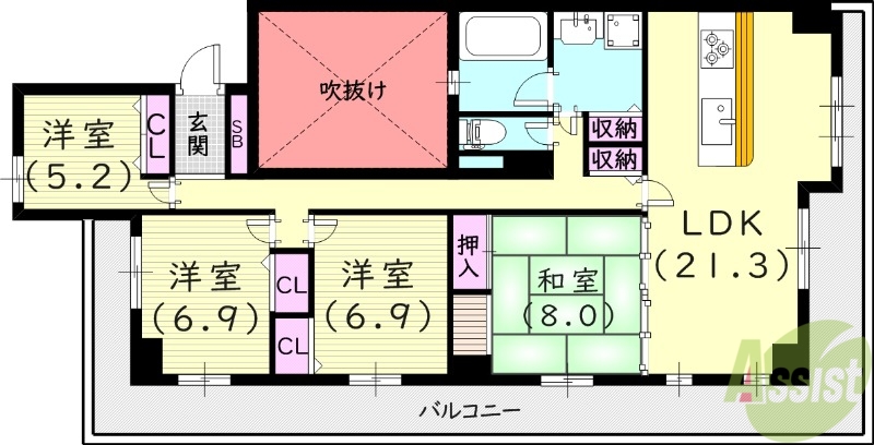 西宮市西平町のマンションの間取り