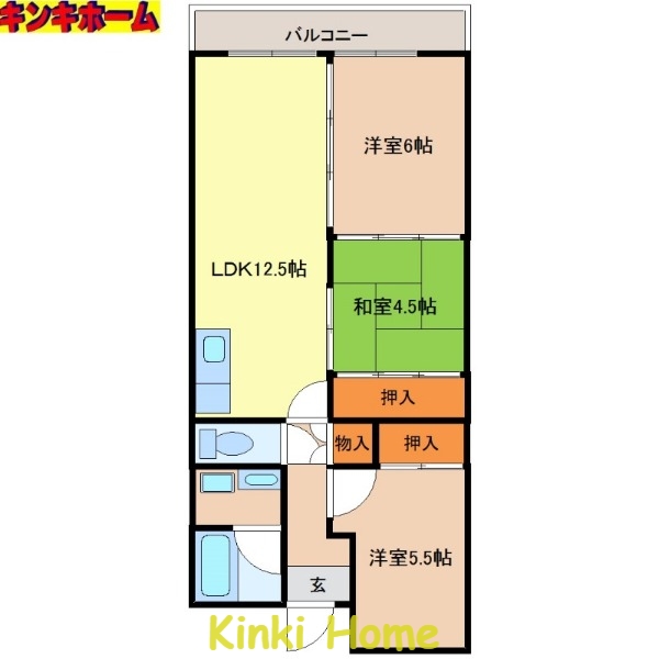 和歌山市西釘貫丁のマンションの間取り