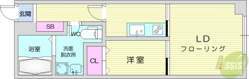 仙台市青葉区川平のアパートの間取り