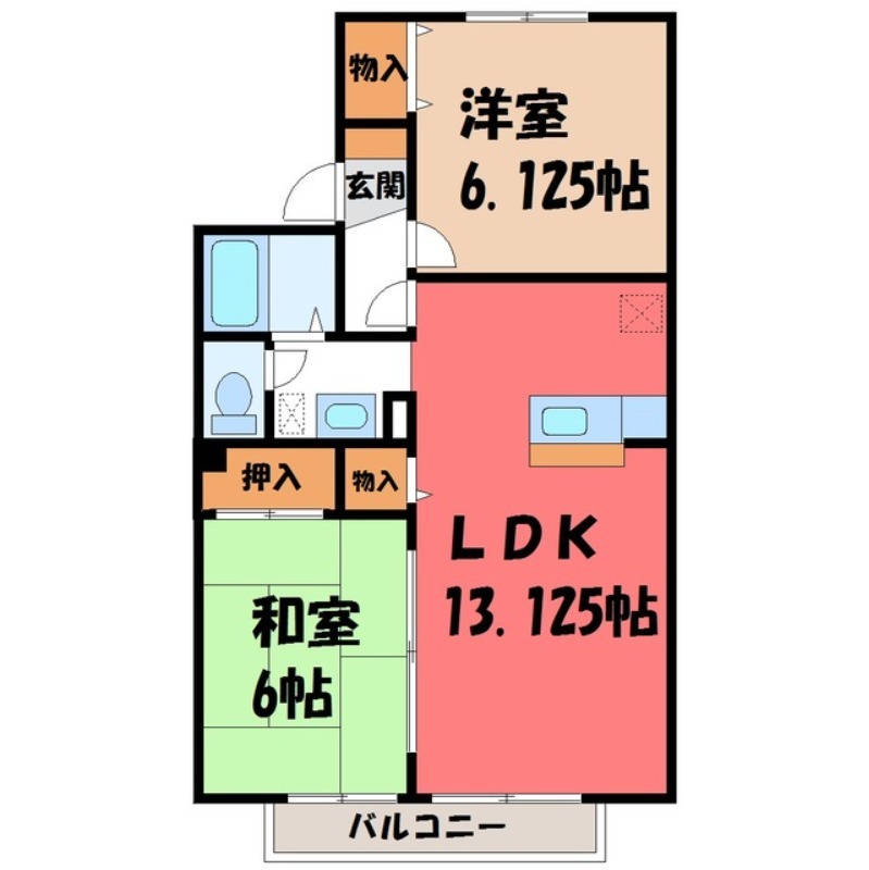 河内郡上三川町大字上三川のアパートの間取り