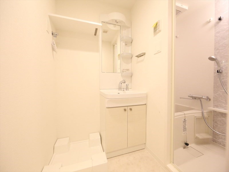 洗面設備　脱衣所　独立洗面台（シャンプードレッサー付）収納スペース有