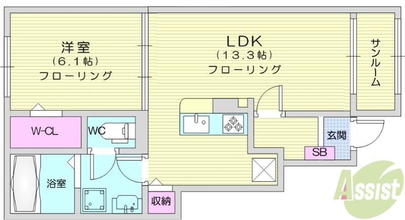 柴田郡柴田町槻木駅西のアパートの間取り