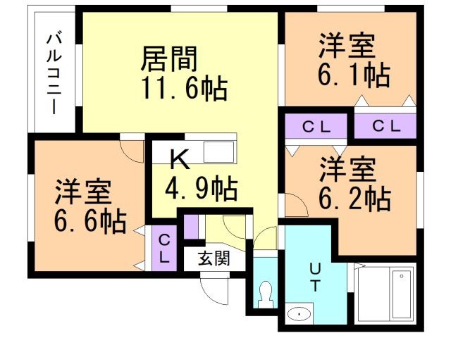 函館市青柳町のマンションの間取り