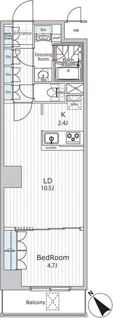 東京都中央区日本橋久松町（マンション）の賃貸物件の間取り