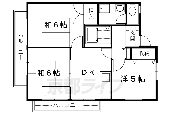 京都市伏見区深草大亀谷大山町のアパートの間取り