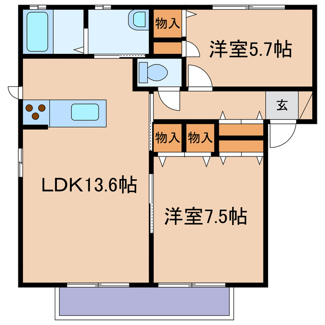 浅口市金光町占見新田のアパートの間取り