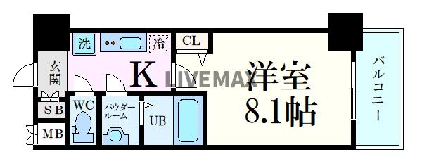 プレサンス谷町九丁目駅前の間取り