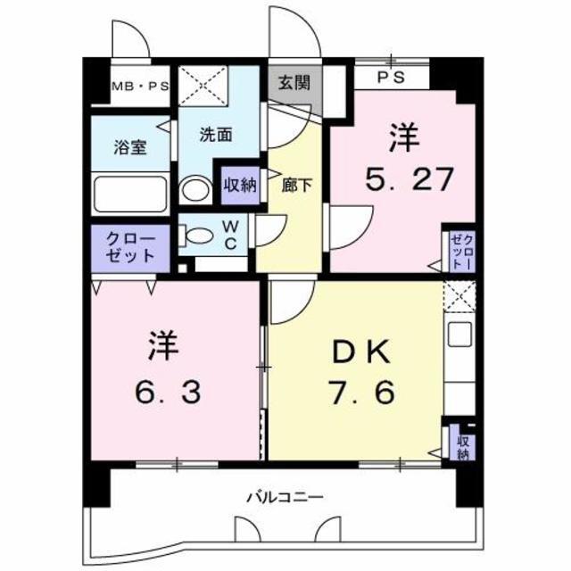 熊本市北区四方寄町のマンションの間取り