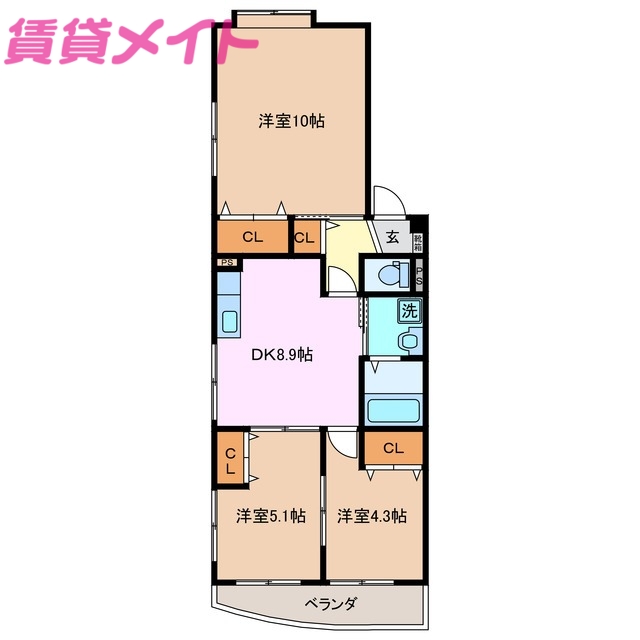 鈴鹿市阿古曽町のマンションの間取り