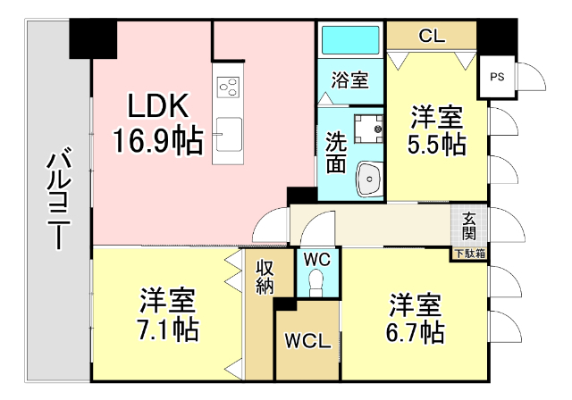 北九州市小倉北区田町のマンションの間取り