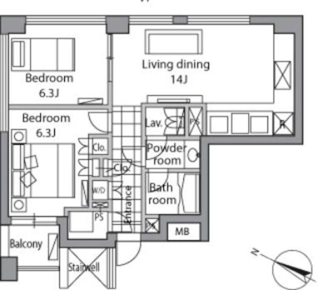 【港区赤坂のマンションの間取り】