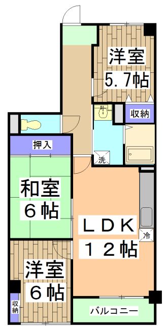 京都市中京区西ノ京中御門西町のマンションの間取り