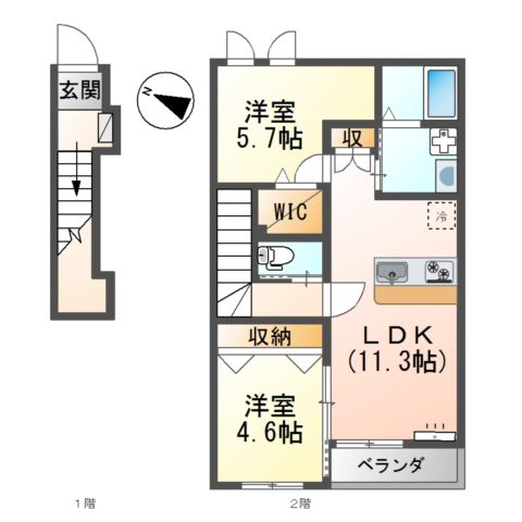 北九州市小倉南区富士見のアパートの間取り