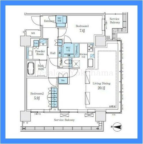 横浜市神奈川区鶴屋町のマンションの間取り