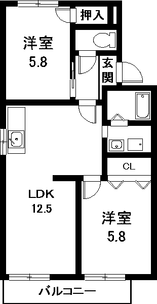 東海市富貴ノ台のアパートの間取り