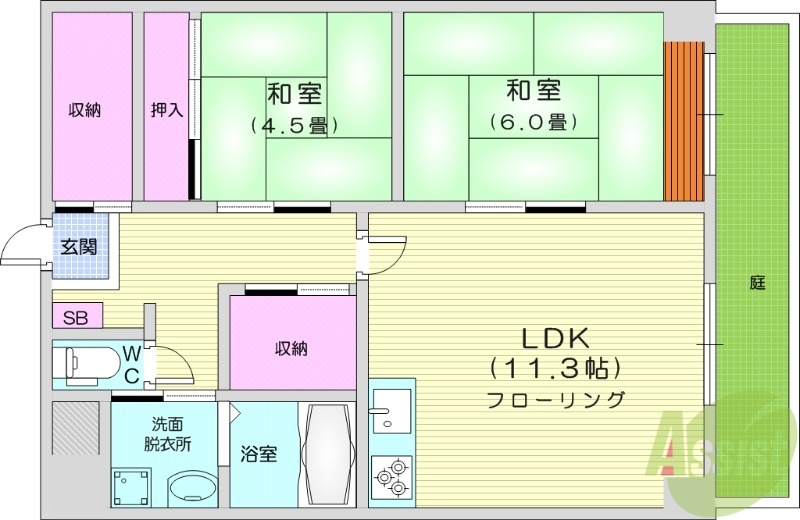 仙台市青葉区花壇のマンションの間取り