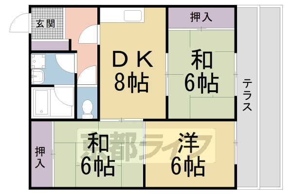 京都市左京区北白川堂ノ前町のマンションの間取り