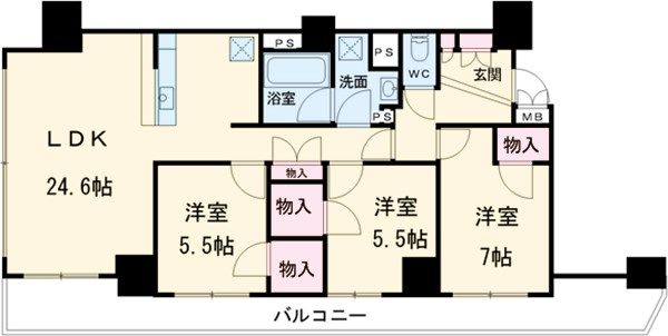 静岡市葵区七間町のマンションの間取り