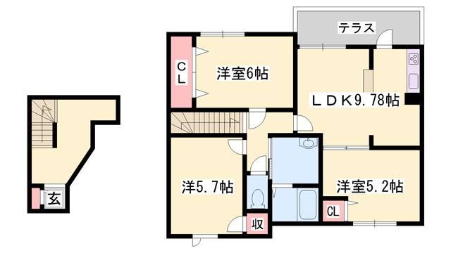 姫路市仁豊野のアパートの間取り