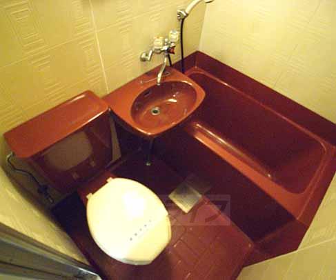 バス・シャワールーム　色調の珍しいユニットバス。