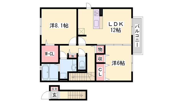 加古郡播磨町二子のアパートの間取り