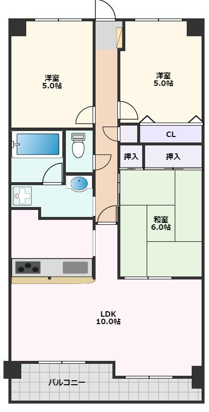 吹田市岸部北のマンションの間取り