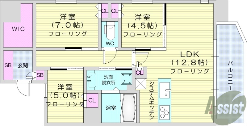 仙台市青葉区立町のマンションの間取り