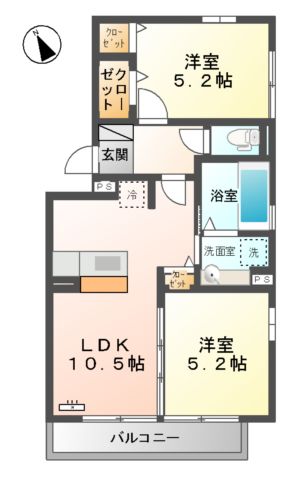 ウィルコート小郡三軒屋町　Ａ棟の間取り