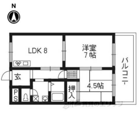 京都市右京区太秦西野町のマンションの間取り