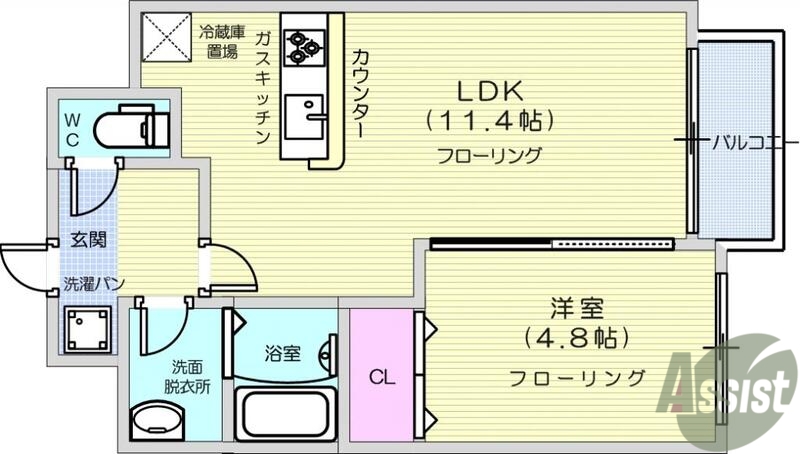 仙台市若林区河原町のマンションの間取り