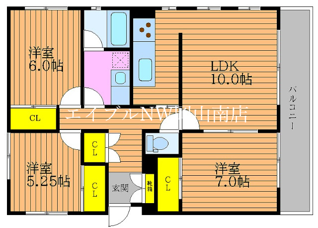 岡山市北区津倉町のマンションの間取り