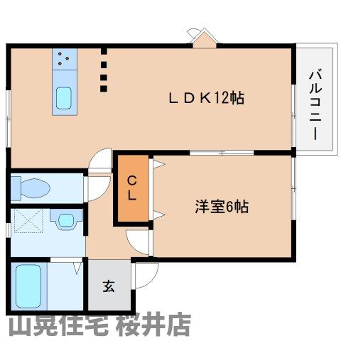 桜井市大字桜井のアパートの間取り