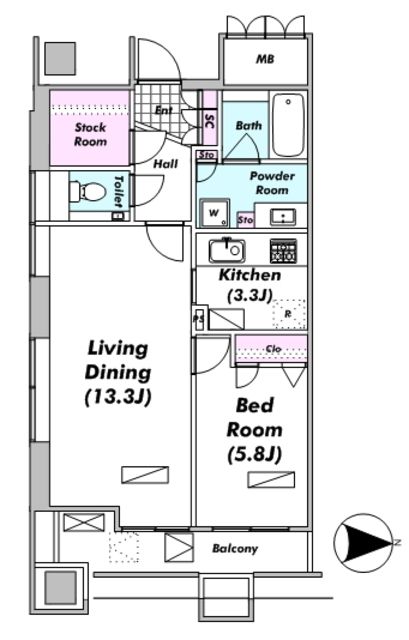 港区東新橋のマンションの間取り