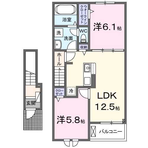 泉佐野市南泉ケ丘のアパートの間取り