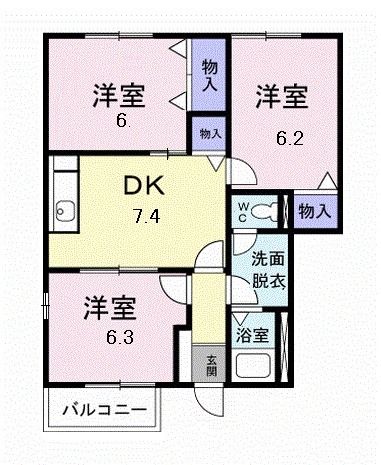 広島市安佐北区亀山のアパートの間取り