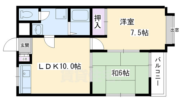 京都市北区上賀茂高縄手町のアパートの間取り