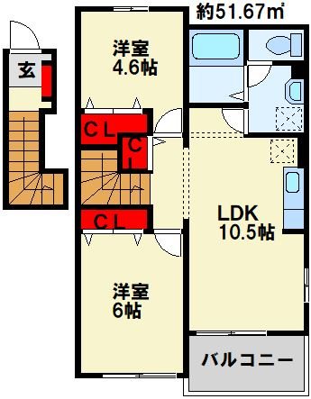 遠賀郡岡垣町野間南のアパートの間取り