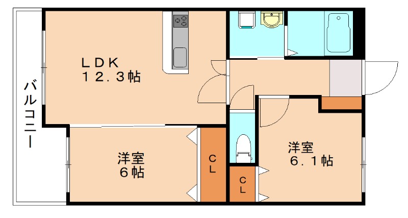 北九州市小倉北区貴船町のマンションの間取り