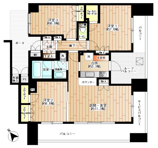 東急ドエル・アルス桜木町博物館通りの間取り