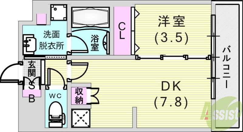 神戸市灘区琵琶町のマンションの間取り