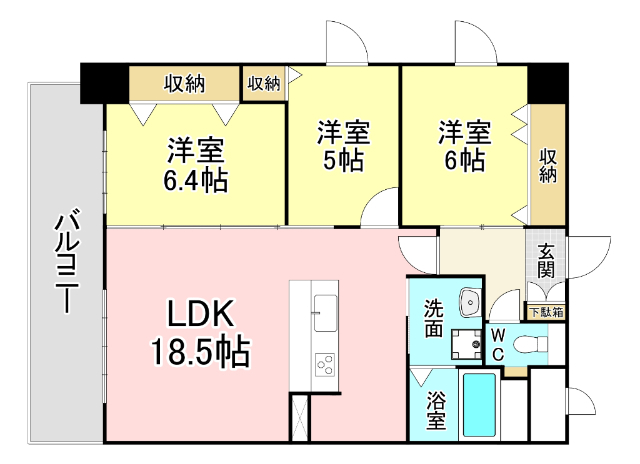 北九州市小倉北区田町のマンションの間取り