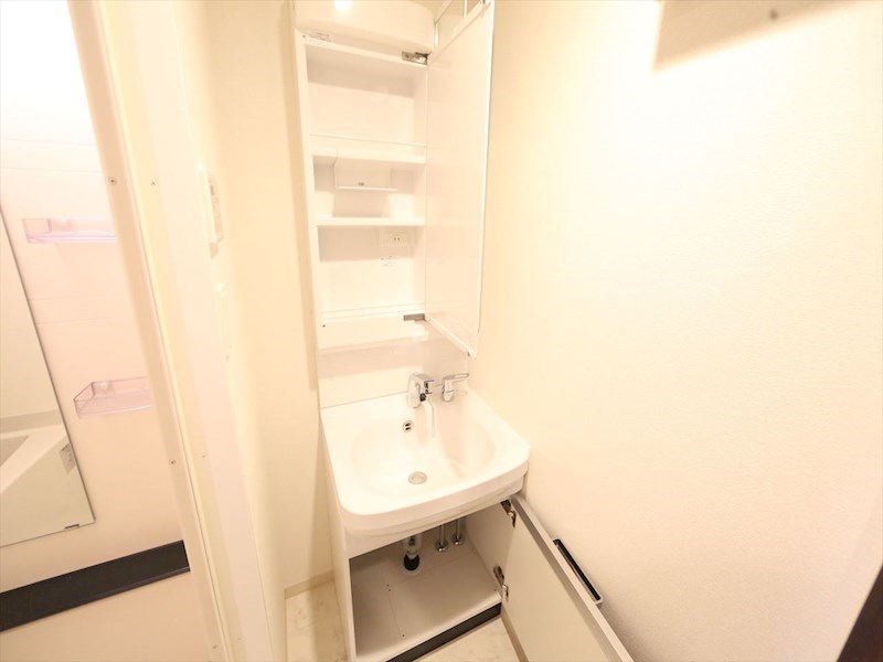 洗面設備　脱衣所　独立洗面台（シャンプードレッサー付）収納スペース有